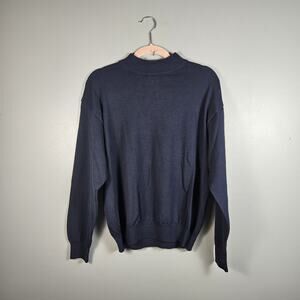 VTG Hunt Club Dark Blue Knit Mock Neck Sweater 100% Wool Men's Large Golf Preppy